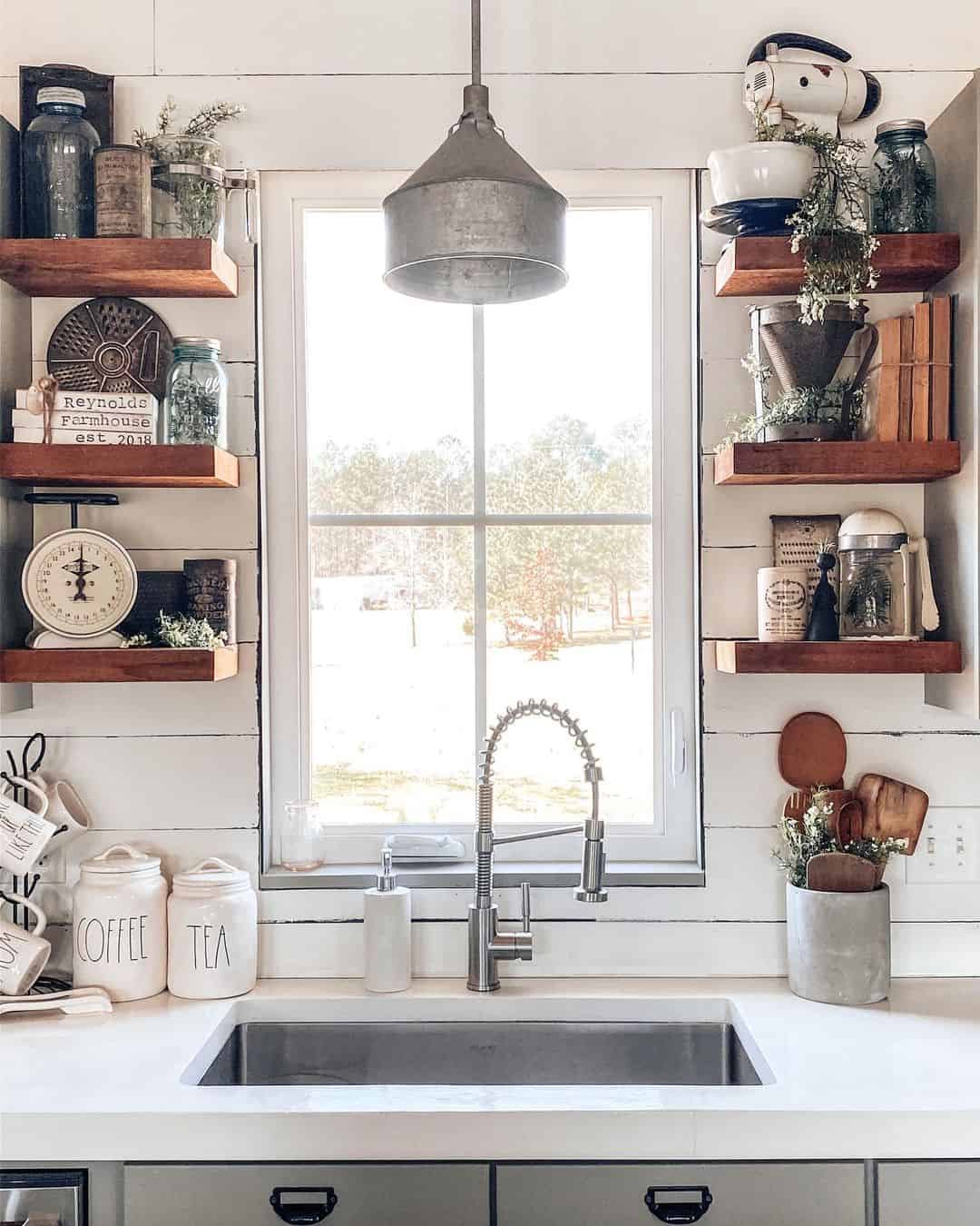 Floating Shelves in a Country Kitchen