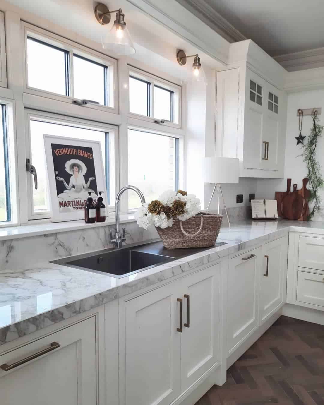 Herringbone Tile Floor Kitchen