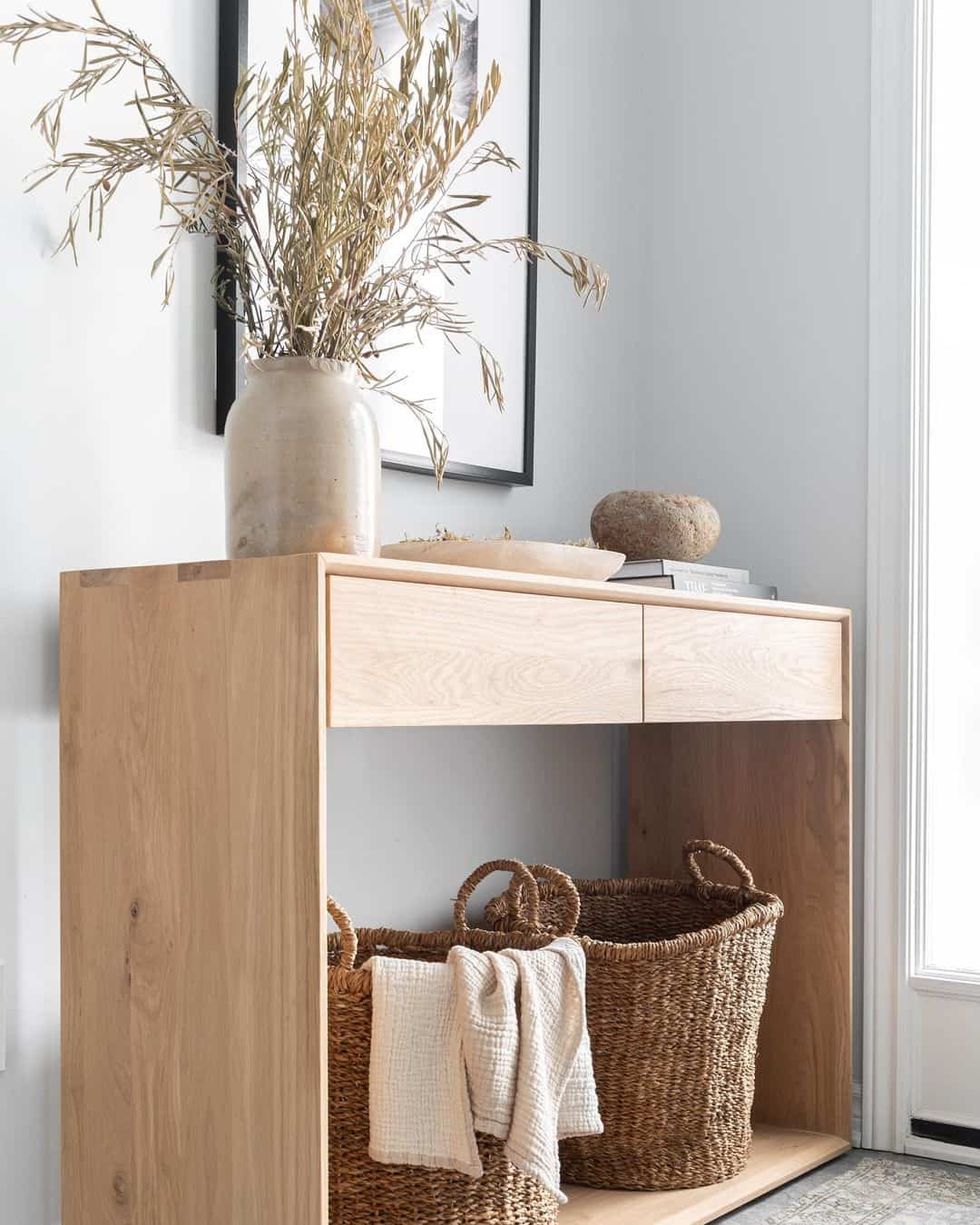 Modern Minimalism with a Wooden Console Table in the Entryway