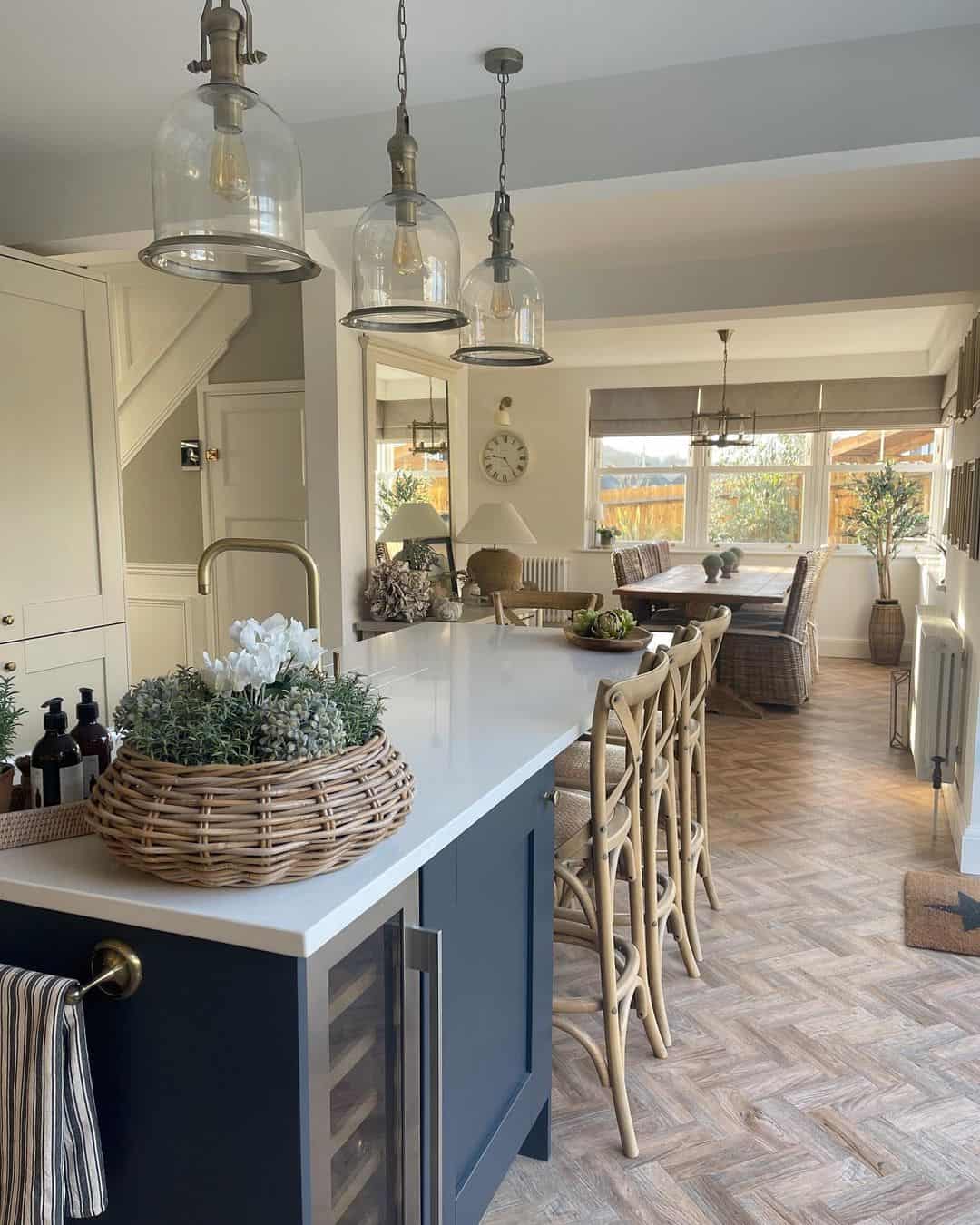 Navy Island and Herringbone Tile Flooring