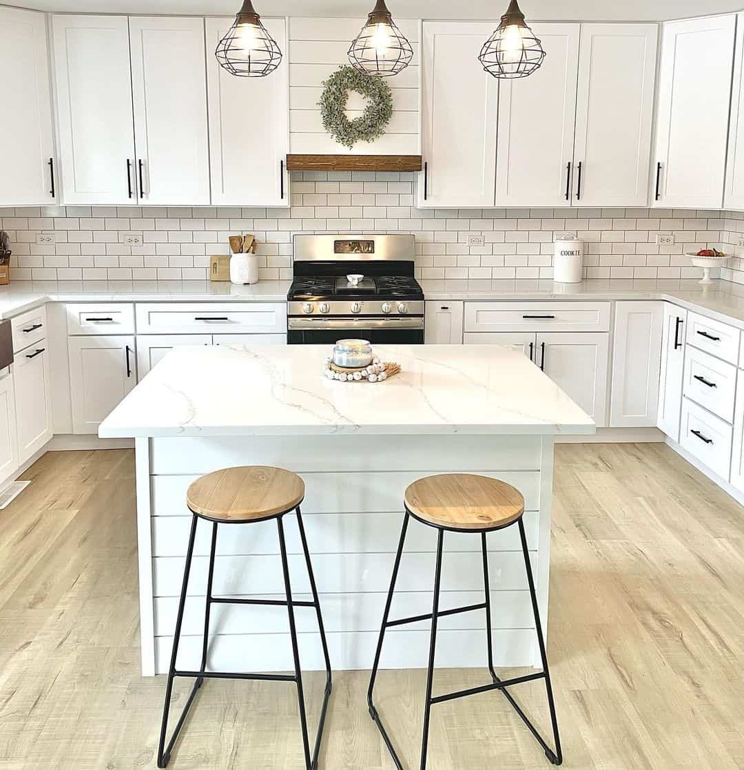 Shiplap-Embellished Island with White Quartz Countertops