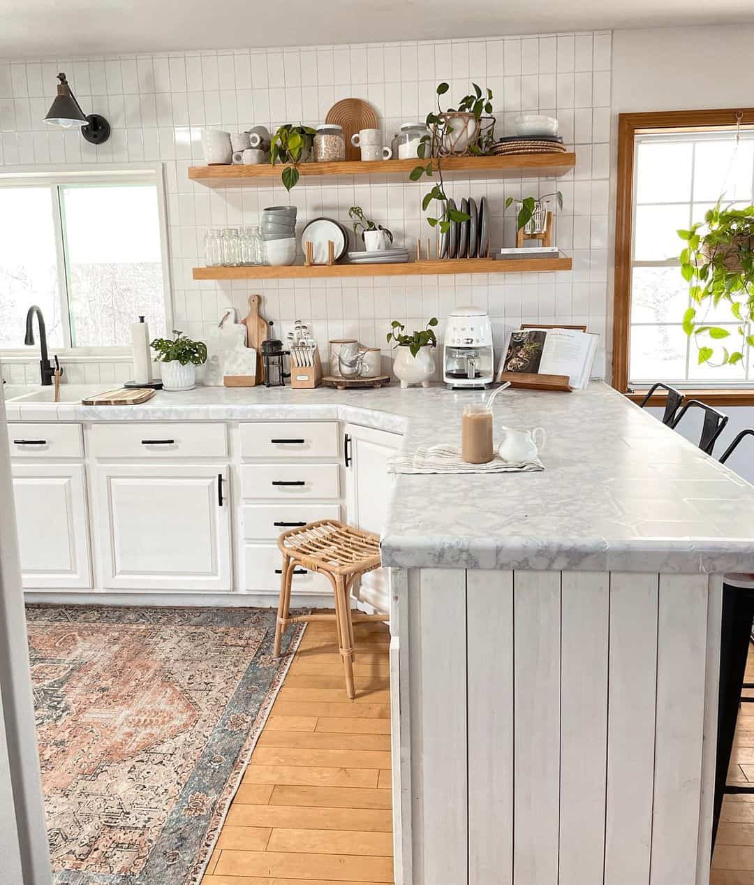 White Kitchen with Floating Shelves