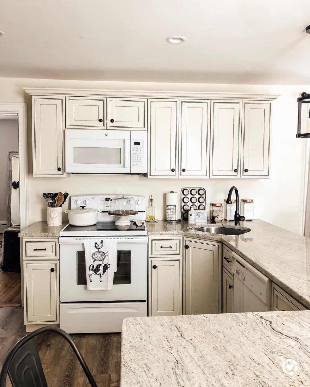 White Microwave Accents in a Classic Kitchen