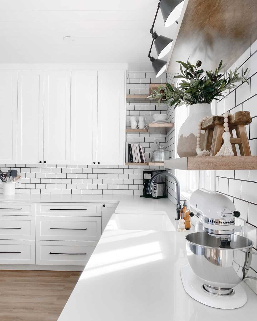 White Quartz Countertops and Subway Tile Backsplash Harmony