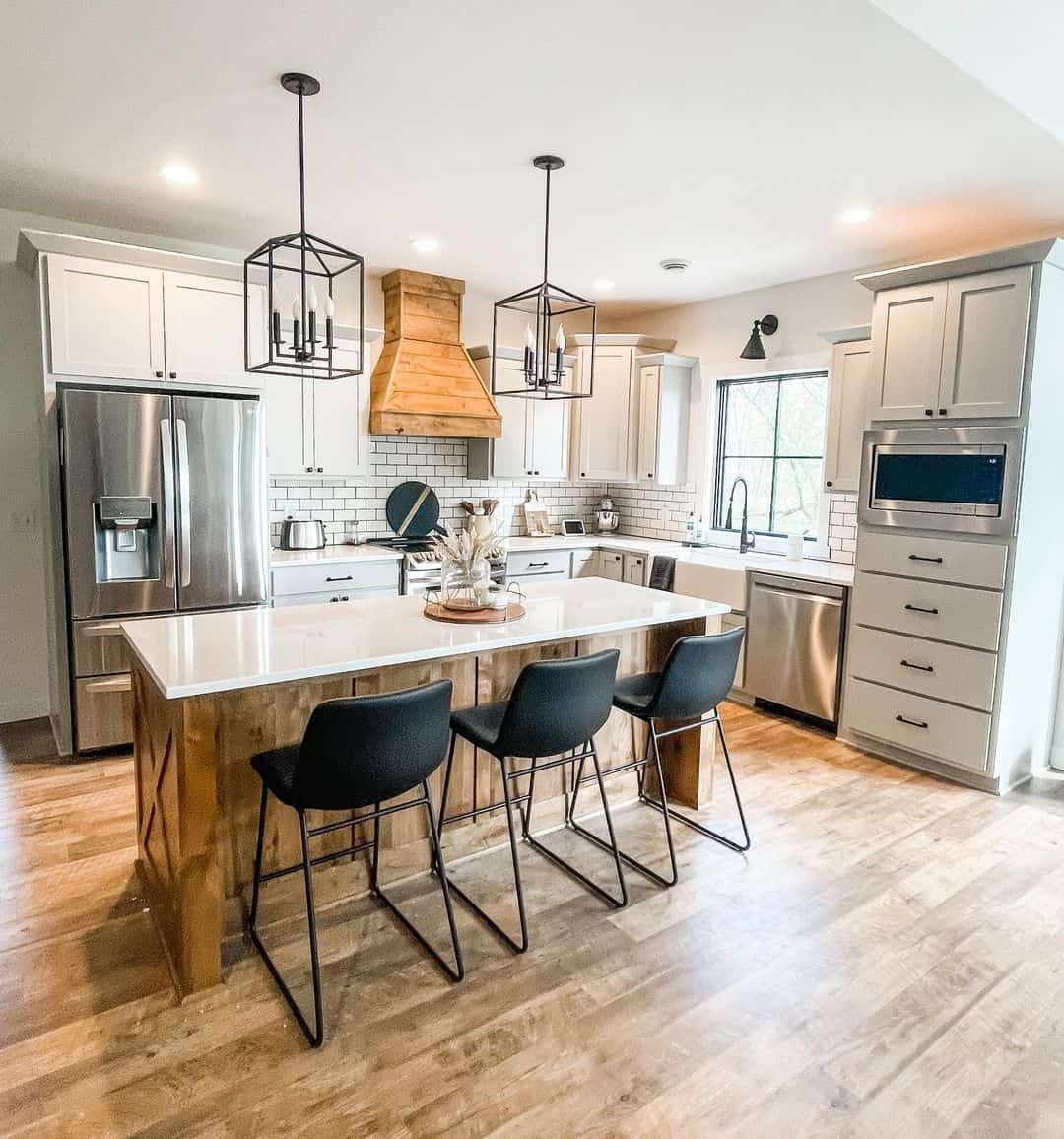 White Quartz Countertops in a Rustic Farmhouse Kitchen