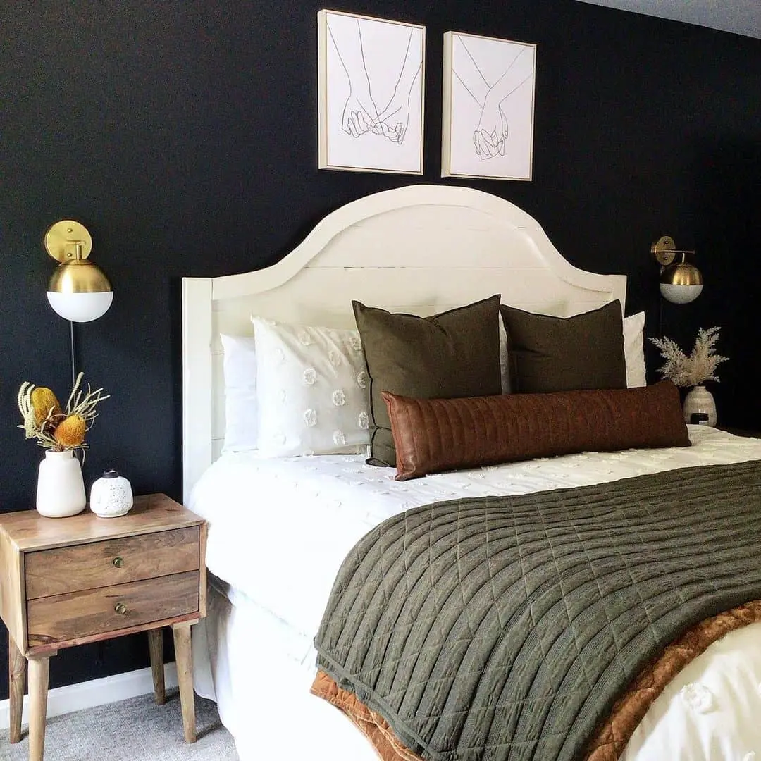 Black Farmhouse Bedroom Enhanced with Rustic Nightstands