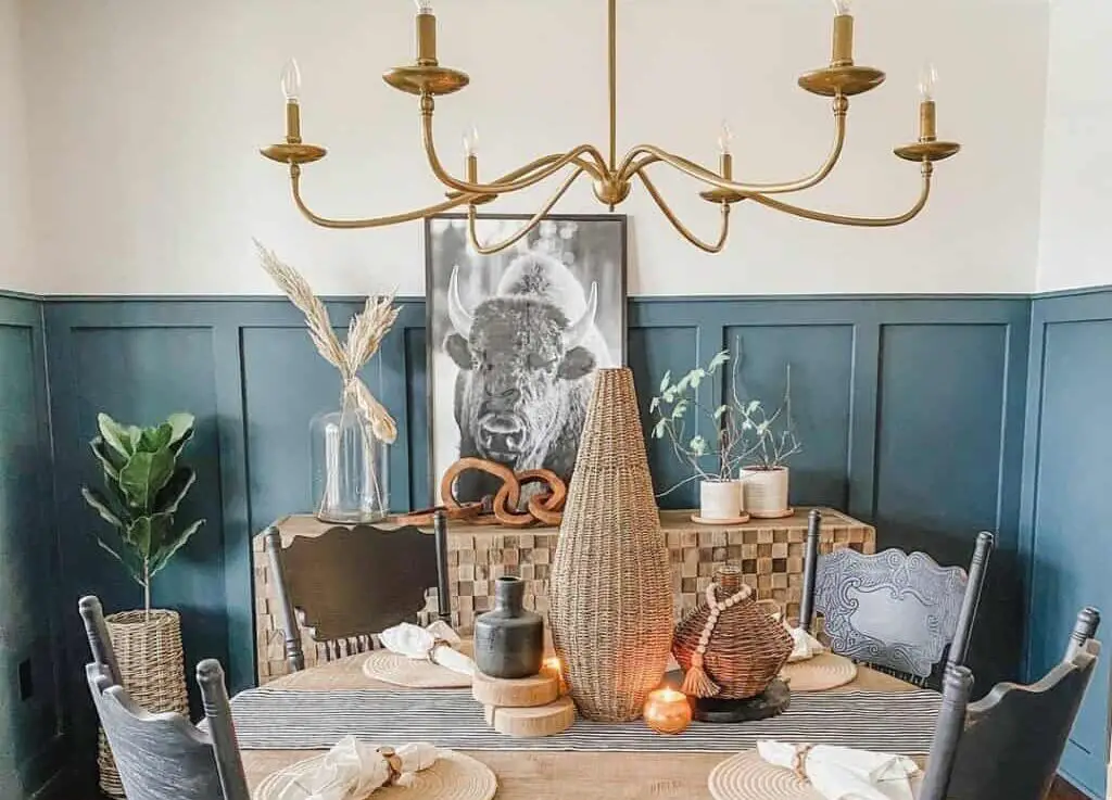Cozy Elegance Blue and Brown Dining Ambiance
