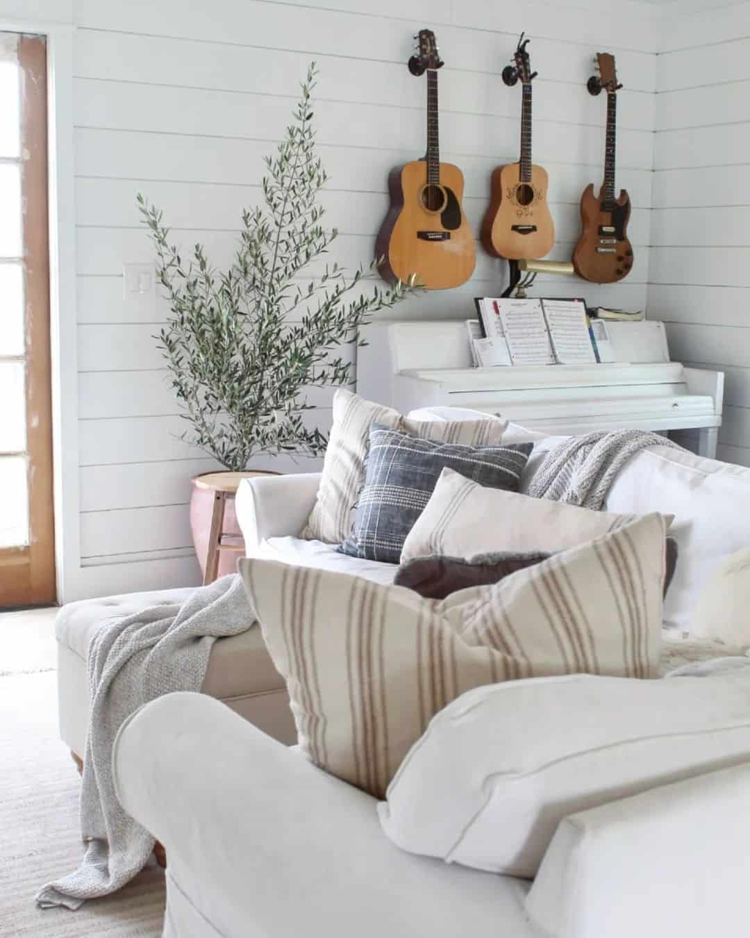 Musical Vibes in Shiplap-Clad Living Space