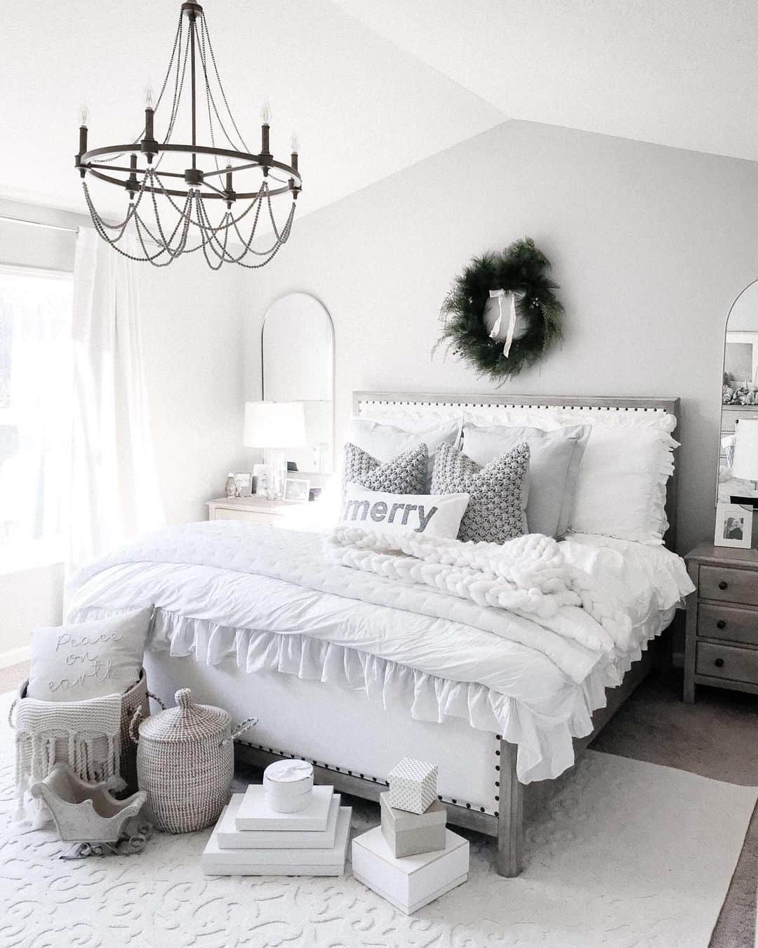 Airy Farmhouse Bedroom in White and Gray Tones