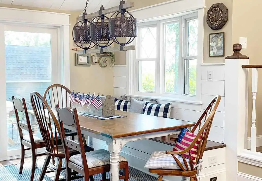Farmhouse Dining Room with Simple White Trim