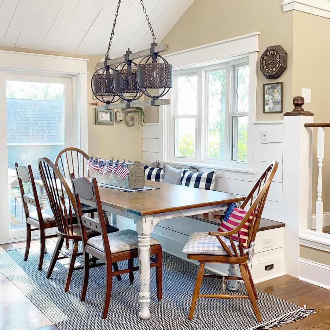 Farmhouse Dining Room with Simple White Trim