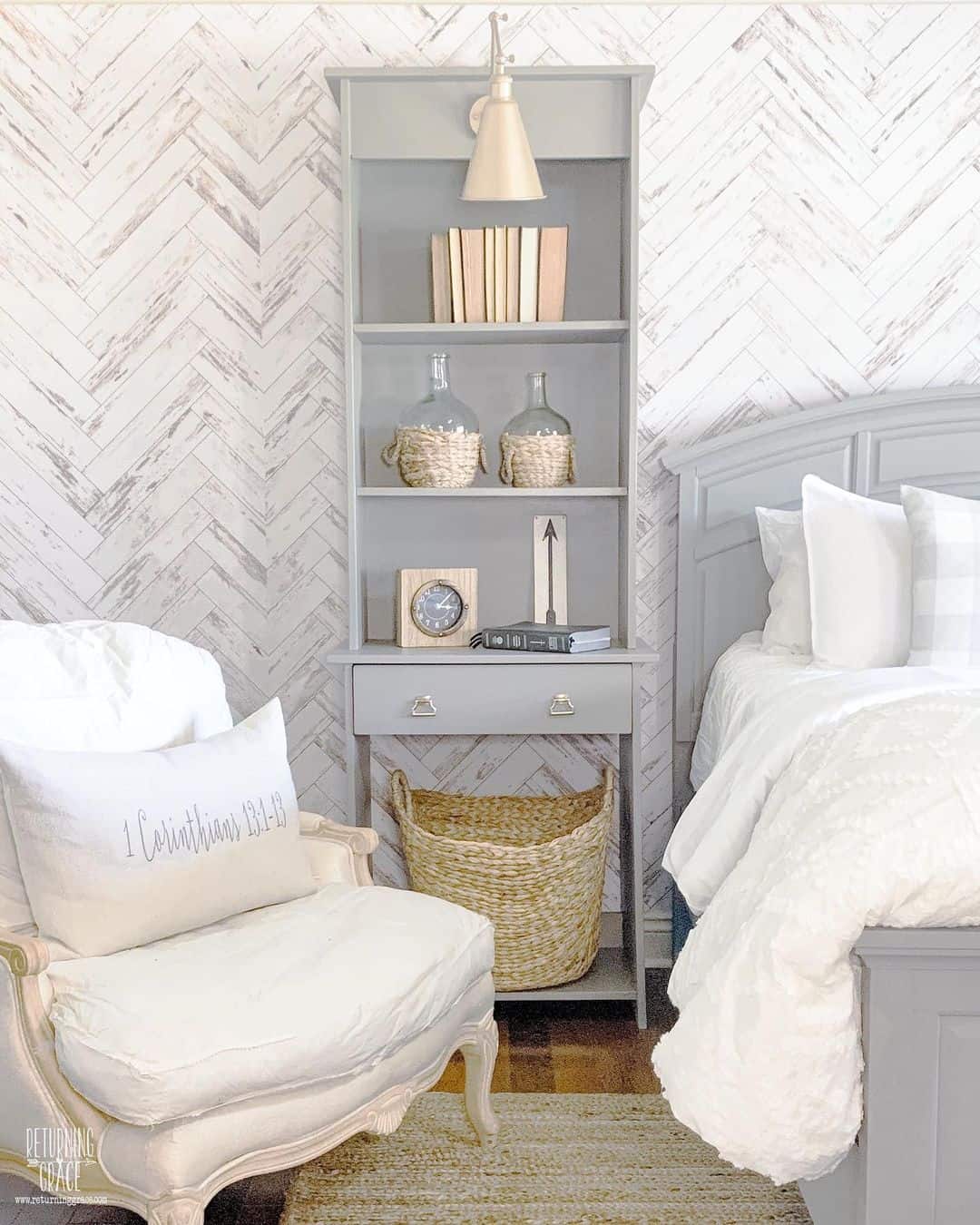 Sleek Farmhouse-Style Gray and White Bedroom