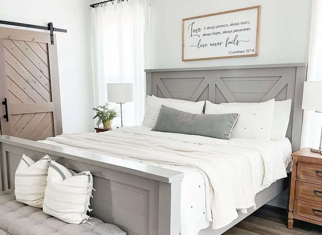 Subtle Gray Painted Wood Bed White Bedding Harmony