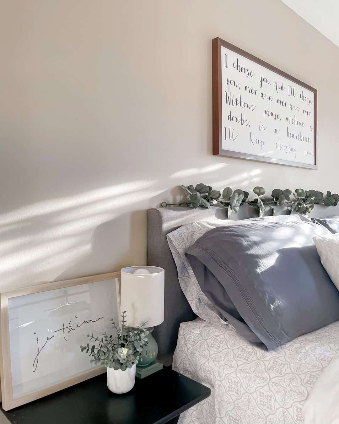 Wood-Framed Wall Sign in a Farmhouse-themed Bedroom