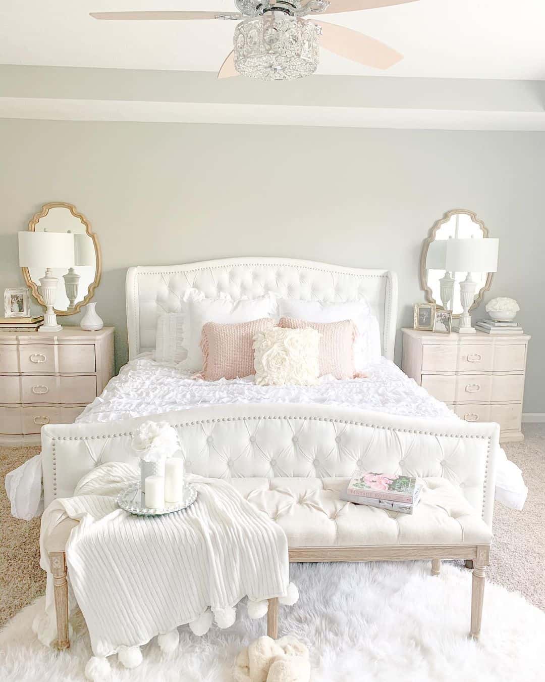 Elegant White Bed with Subtle Pink Accents