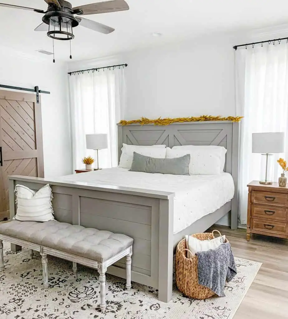 Fall Farmhouse Bedroom with Centered Bed