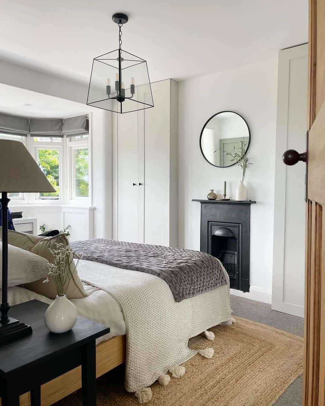 Modern Farmhouse Bedroom with Chandelier