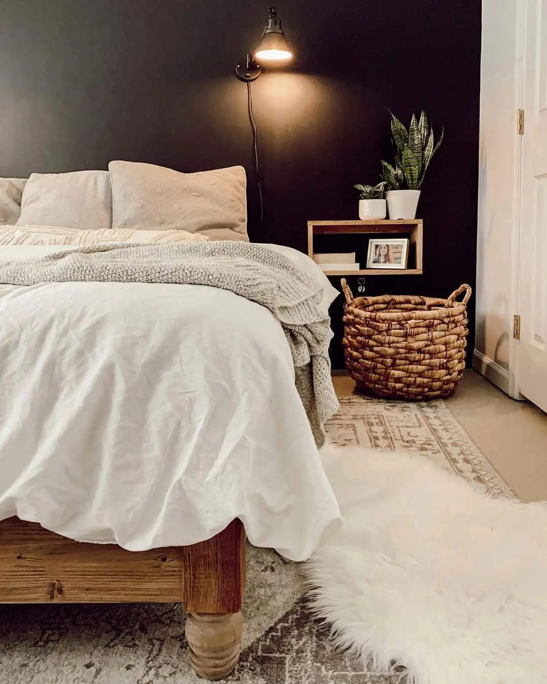 Moody Farmhouse Bedroom with Faux Fur Accent