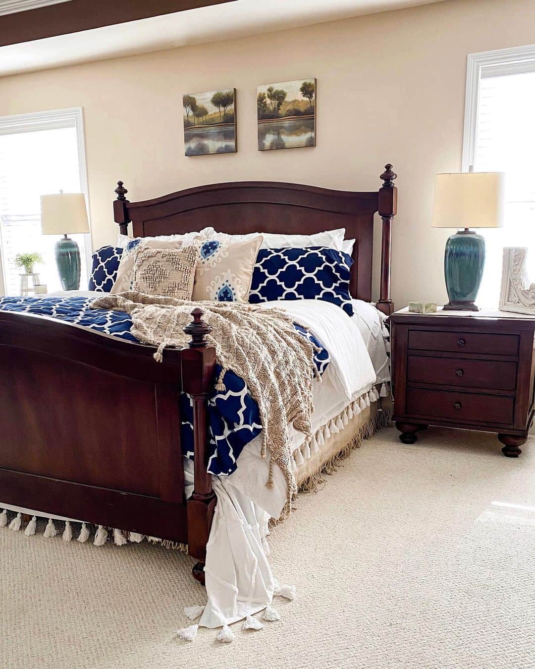 Navy Blue Accents in Modern Farmhouse Bedroom