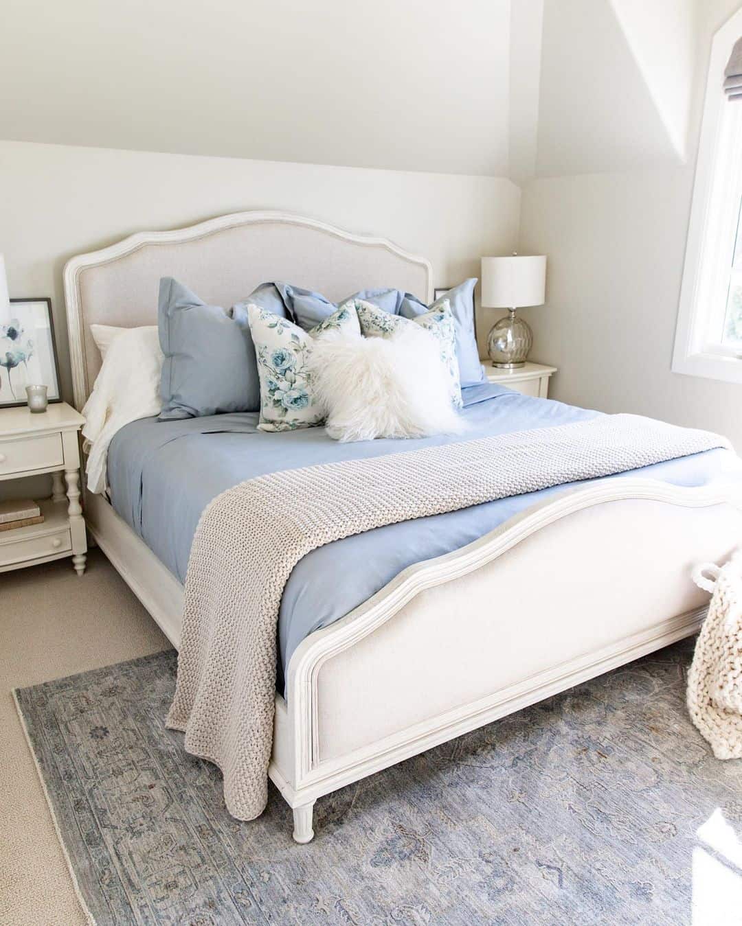 Serene Bedroom with Soft Blue Bedding Accents