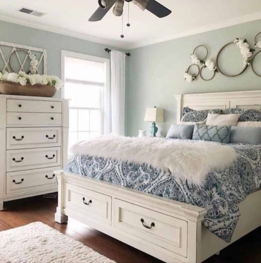 Serene Farmhouse Bedroom with Floral Accents