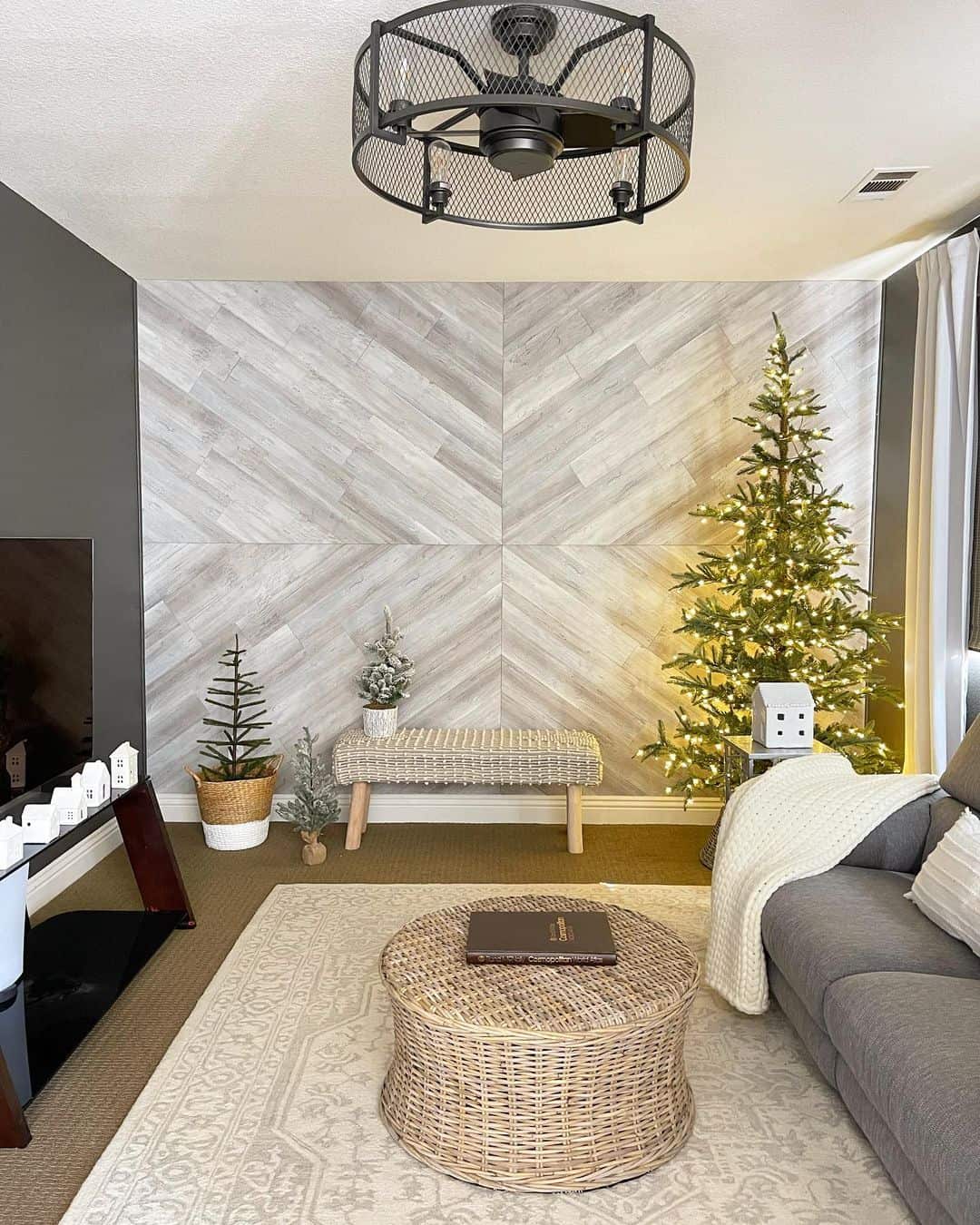 Stylish Gray Wood Accent Wall in a Modern Living Room