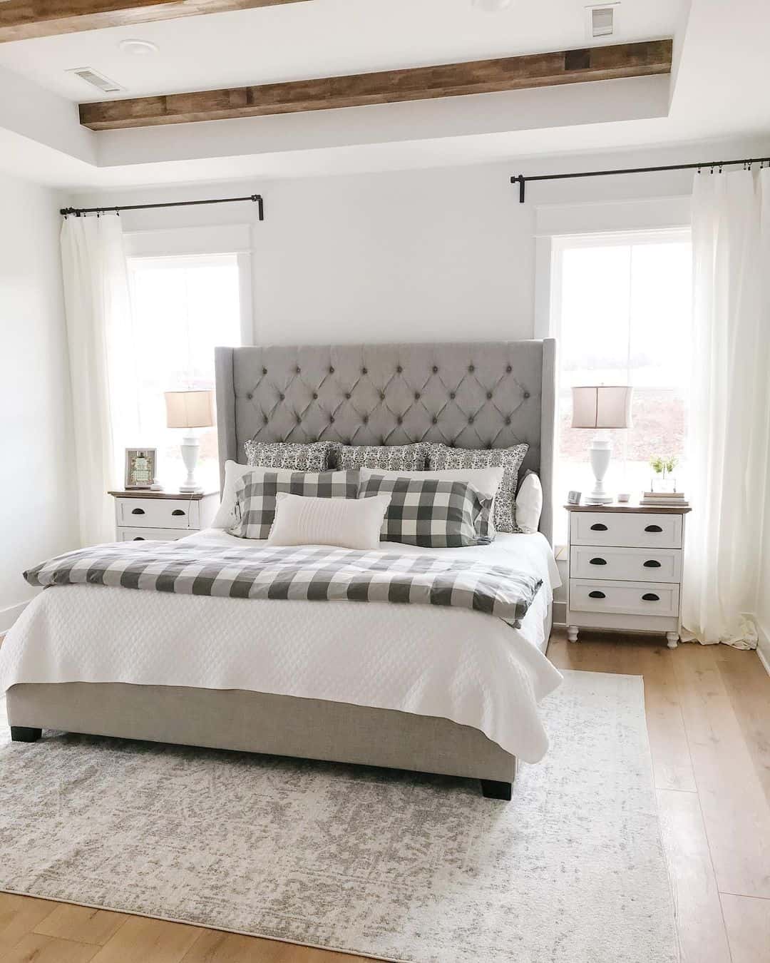 Timeless White Bedroom Enhanced by Gray Accent Pieces