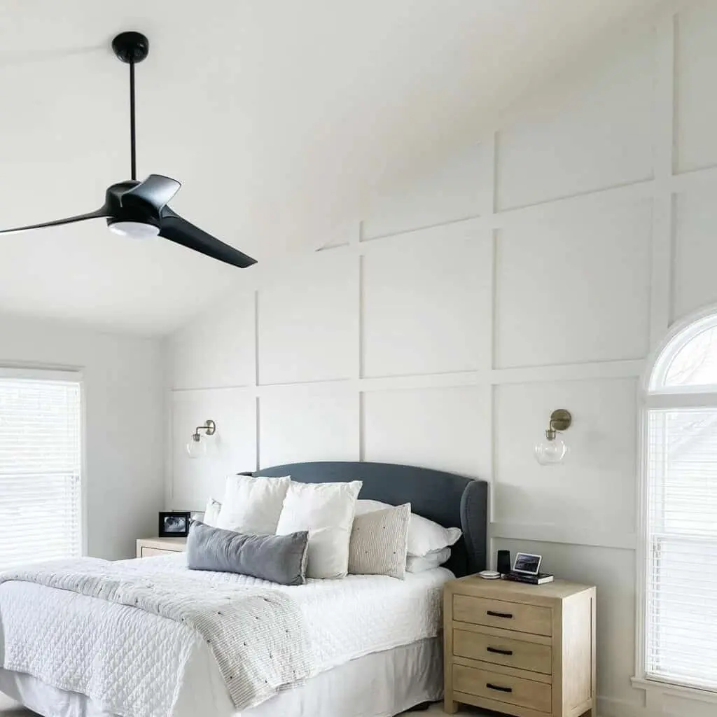 White Bedroom Enhanced by Modern Board and Batten Accents