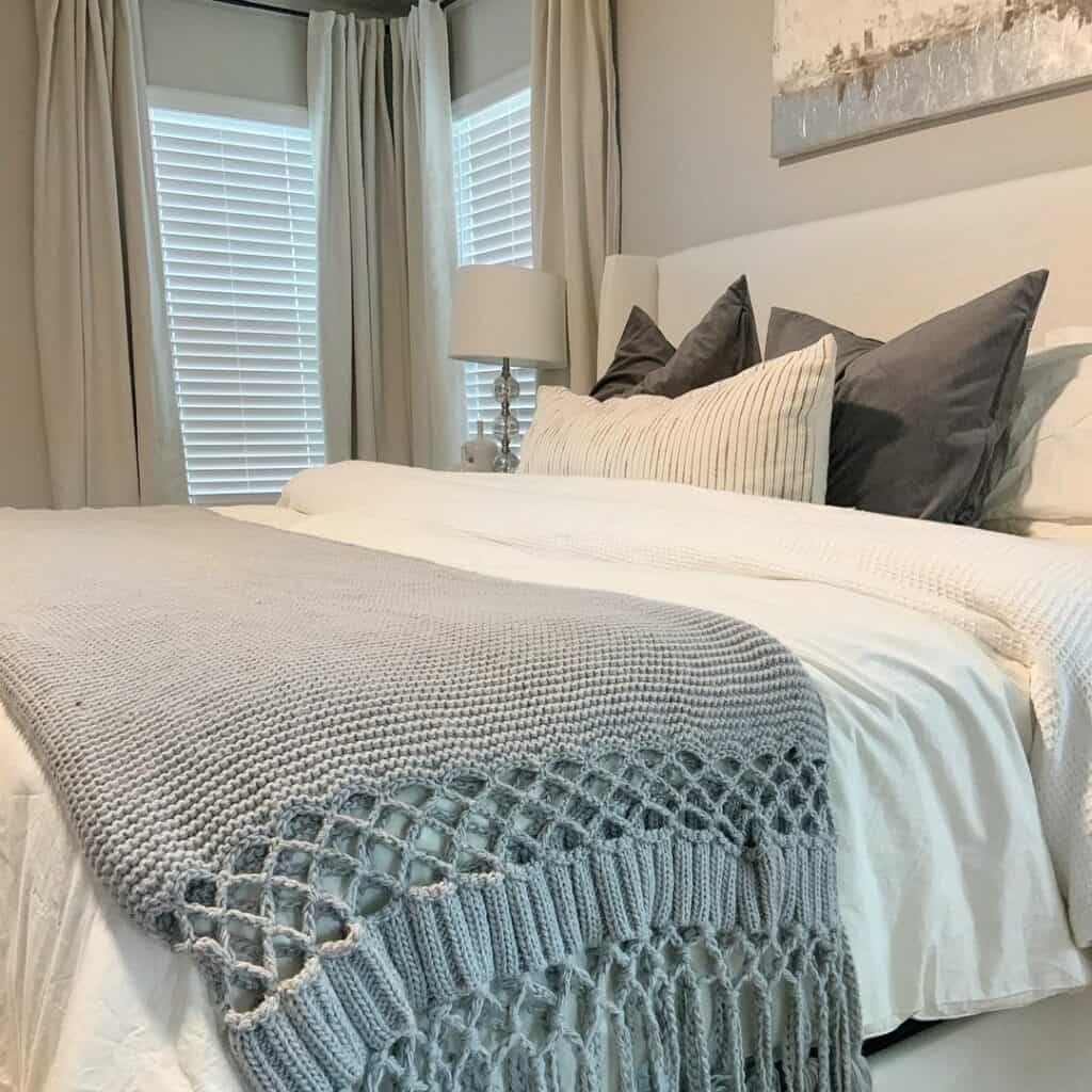 Cozy Gray and White Bedroom with Drapery