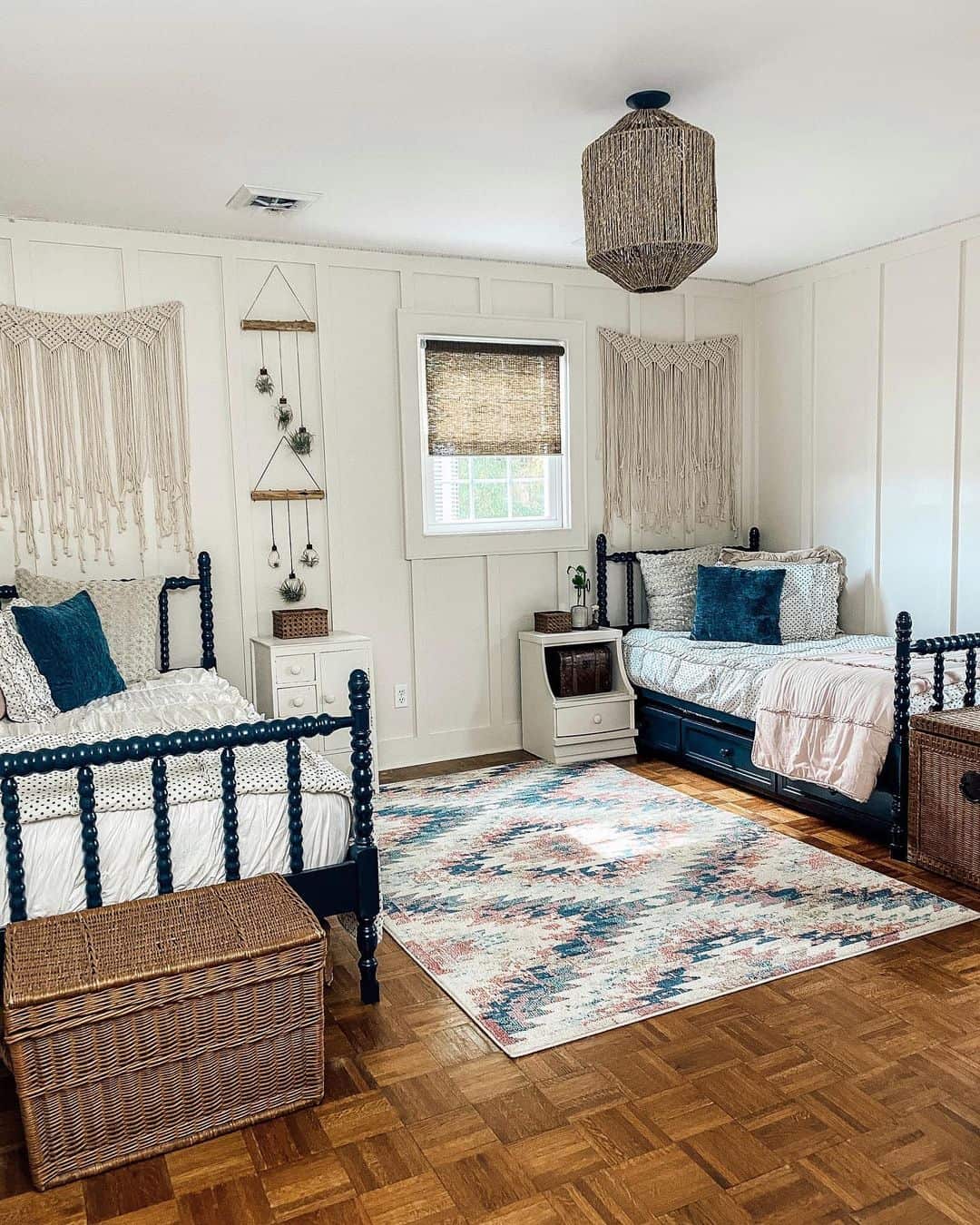 Inviting Boho Farmhouse Bedroom Featuring an Accent Rug