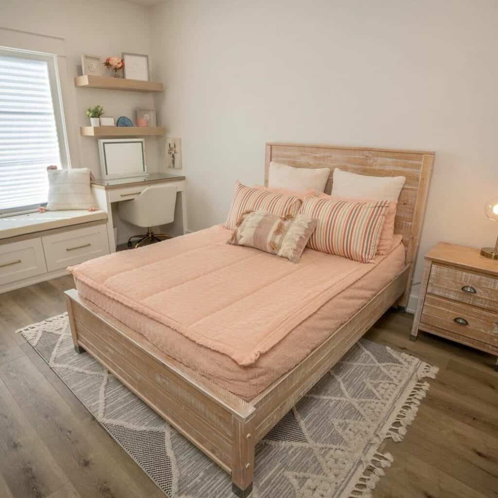 Light Wood Bed With Pink Bedding