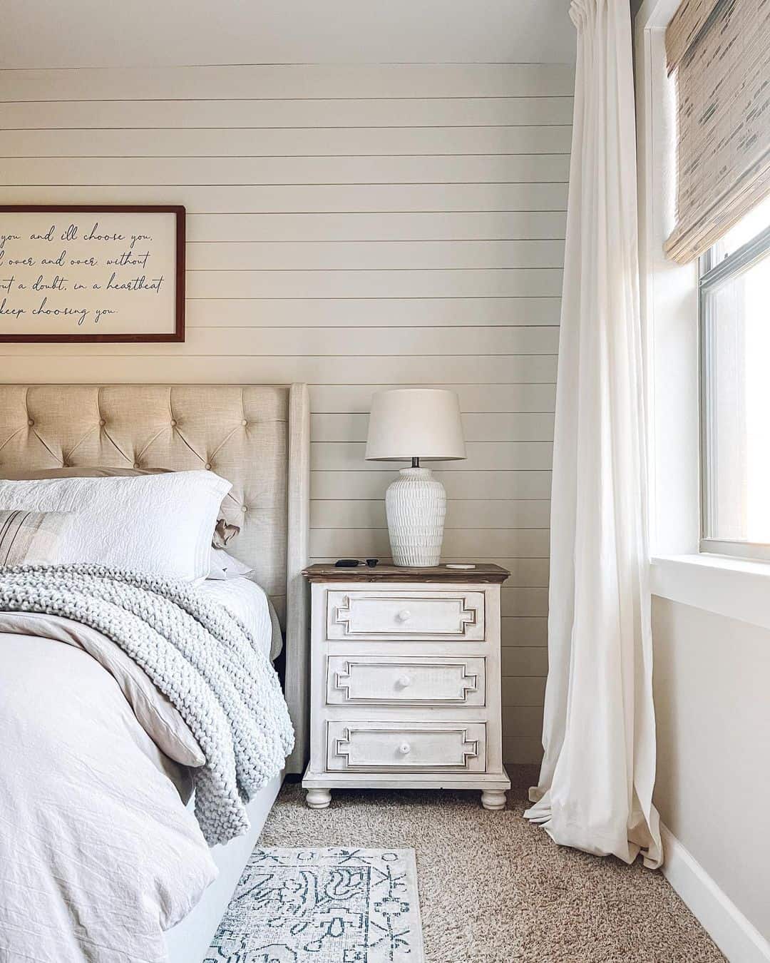 Rustic Farmhouse Bedroom with Two-toned Nightstand