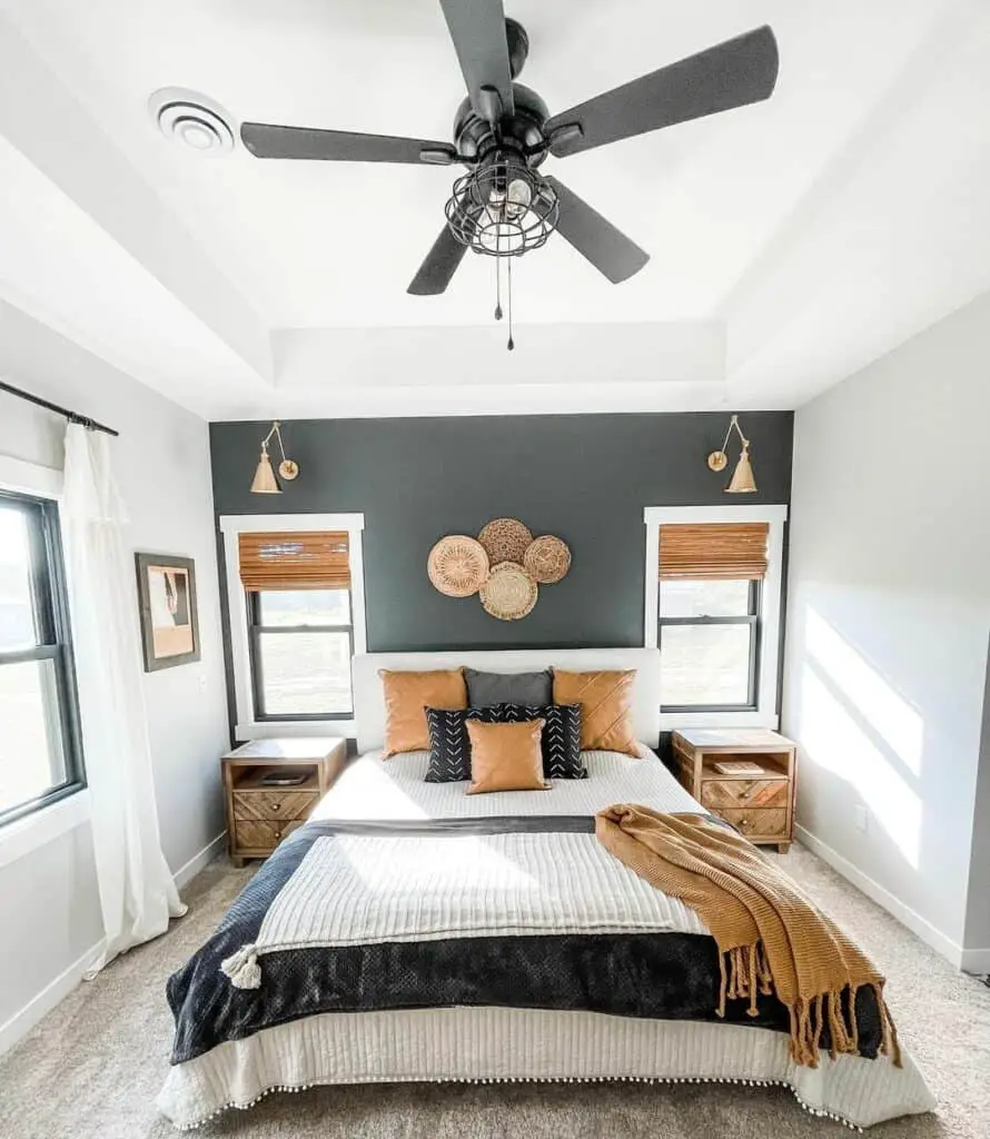 Tray Ceiling Complementing a Chic Gray Accent Wall