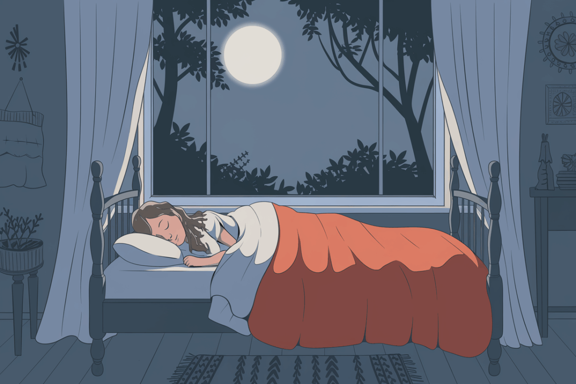 a girl sleeping on her bed