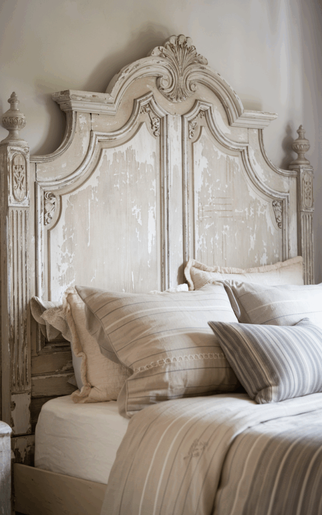 Add a distressed wooden headboard