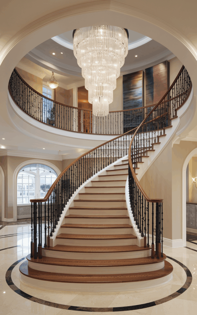 Add a grand chandelier cascading above.