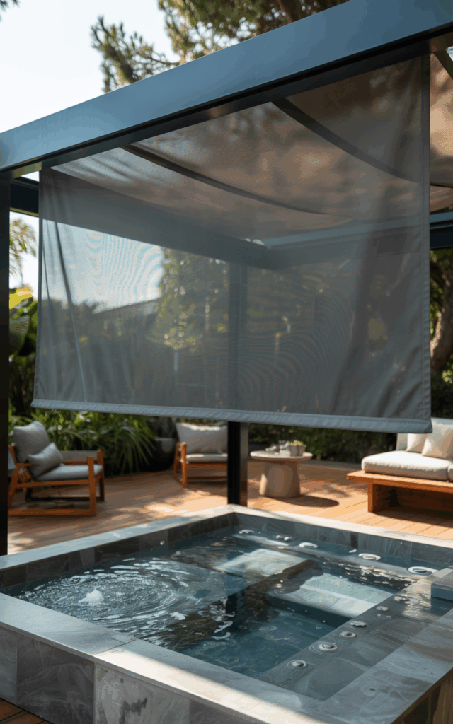 Add a retractable canopy for weather control over your outdoor jacuzzi