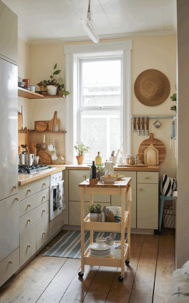 Add a slim rolling island for flexible space