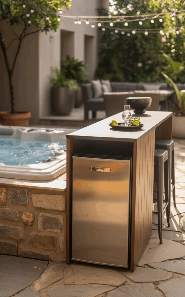 Add a small outdoor bar next to your outdoor jacuzzi