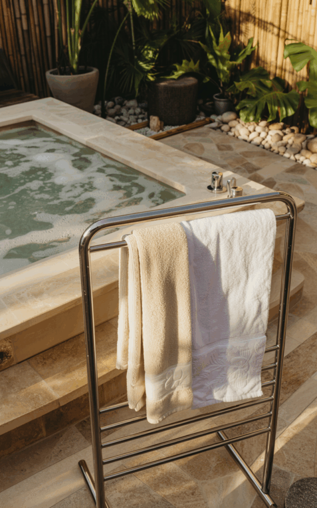 Add a towel warming station beside your outdoor jacuzzi