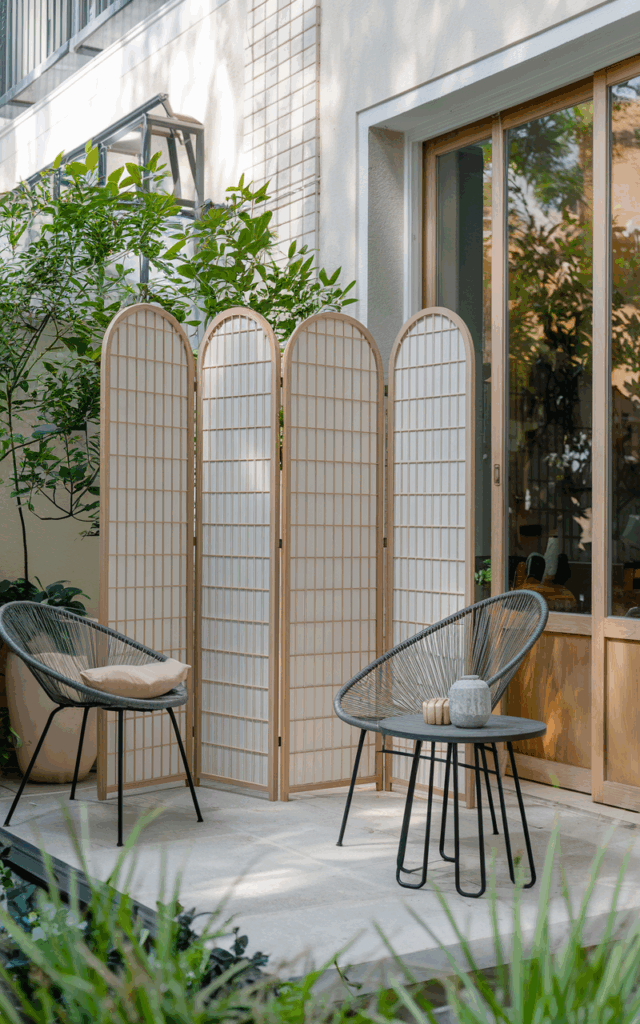 Add an outdoor folding screen for seasonal flexibility