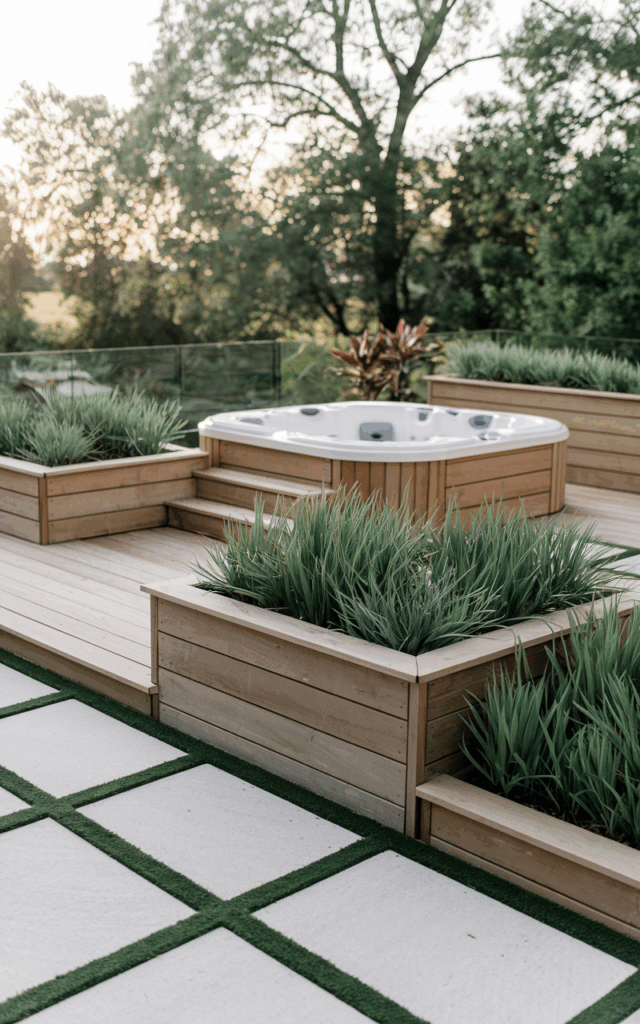 Add built-in planters into your outdoor jacuzzi deck