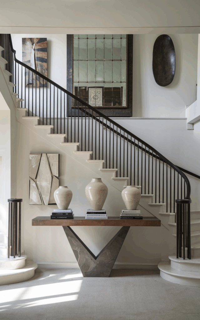 Anchor the base with a sculptural console table.