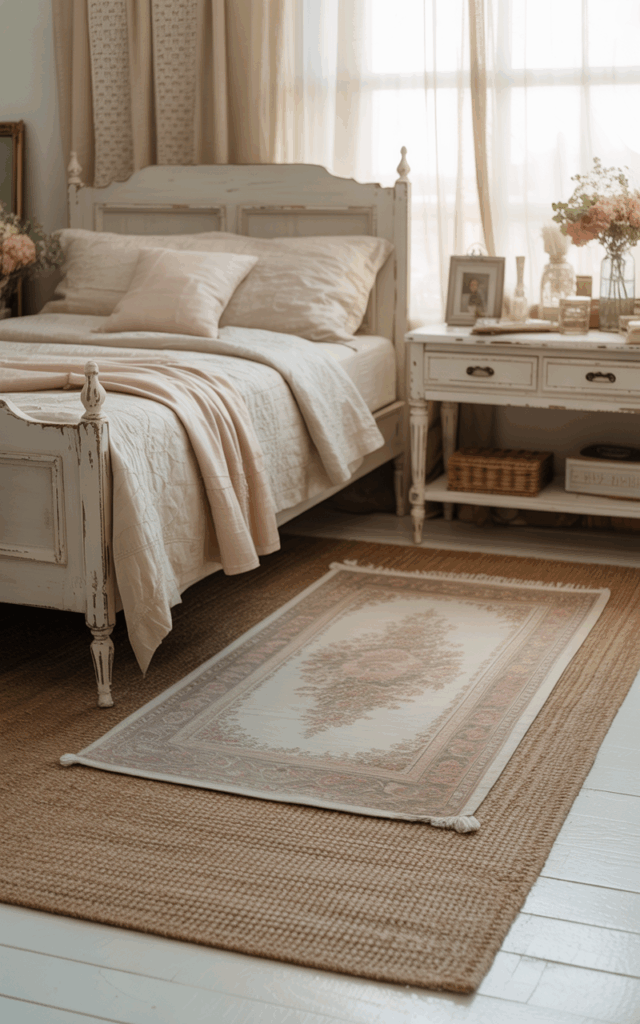 Create a layered rug moment under the bed