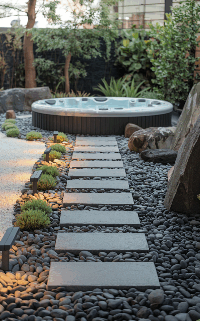 Create a pebble pathway leading to your outdoor jacuzzi