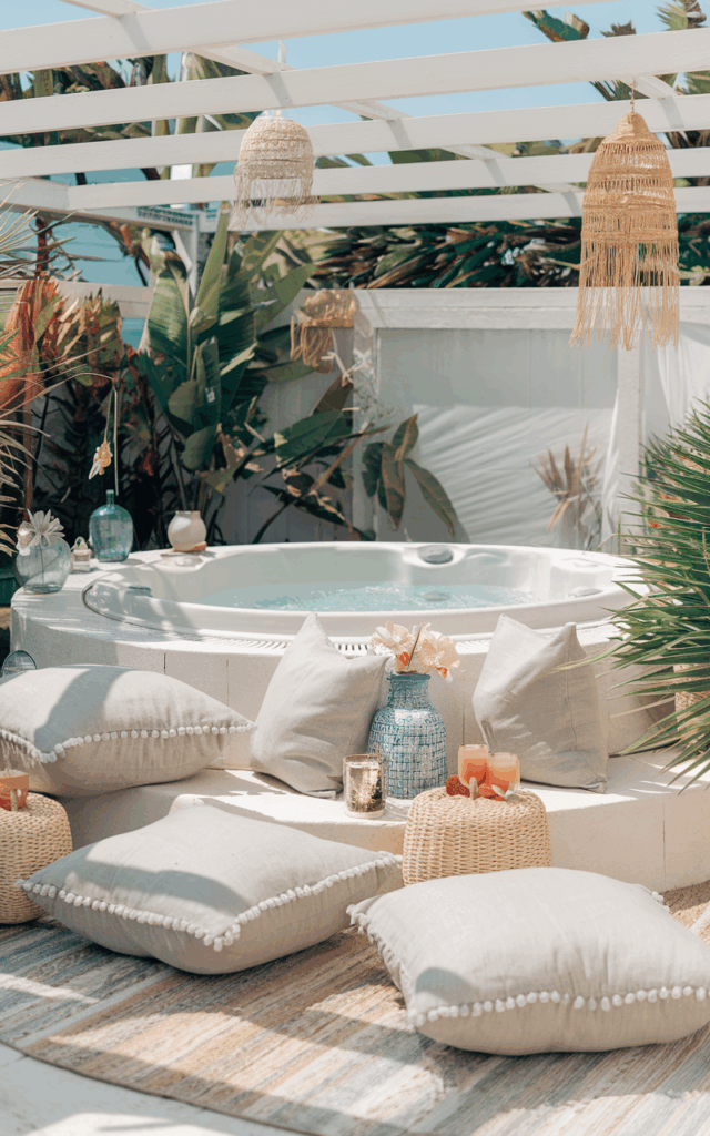 Create a seasonal styling plan for your outdoor jacuzzi area