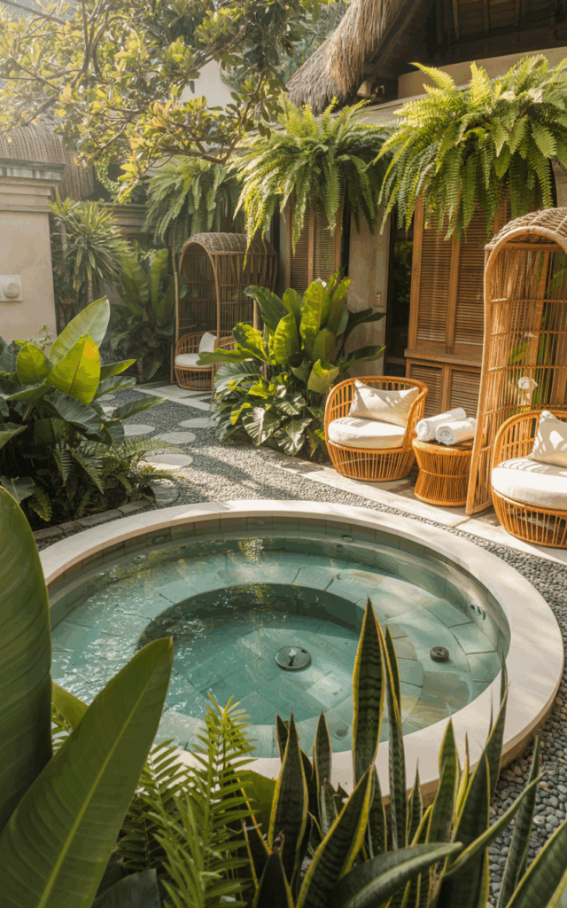 Create a tropical theme around your outdoor jacuzzi