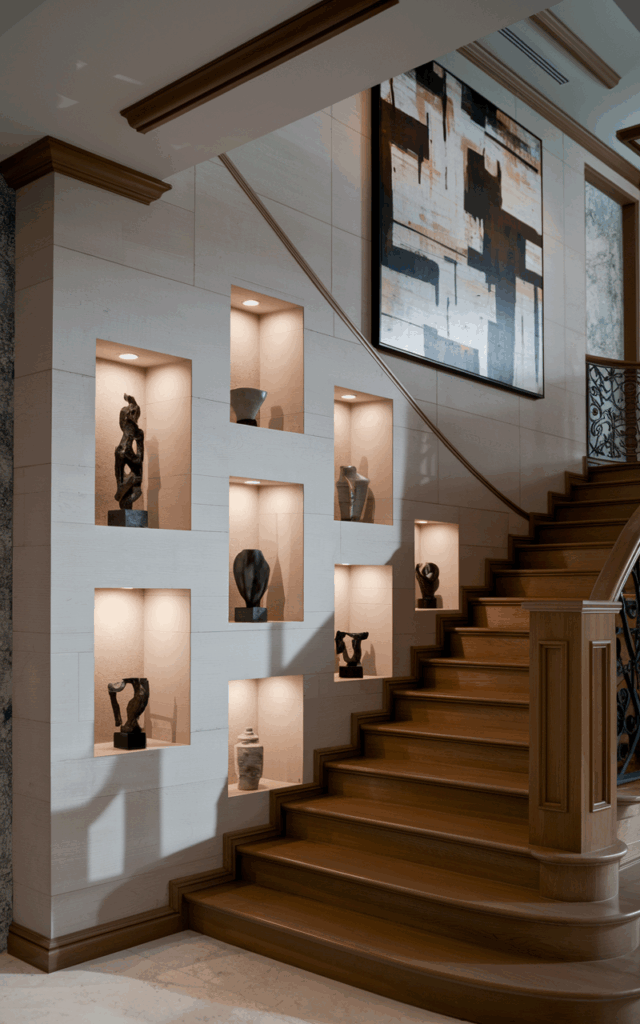 Design built-in display niches along the wall.