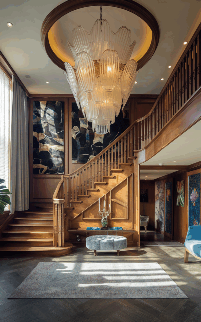 Frame Your Wooden Staircase with Statement Lighting Above