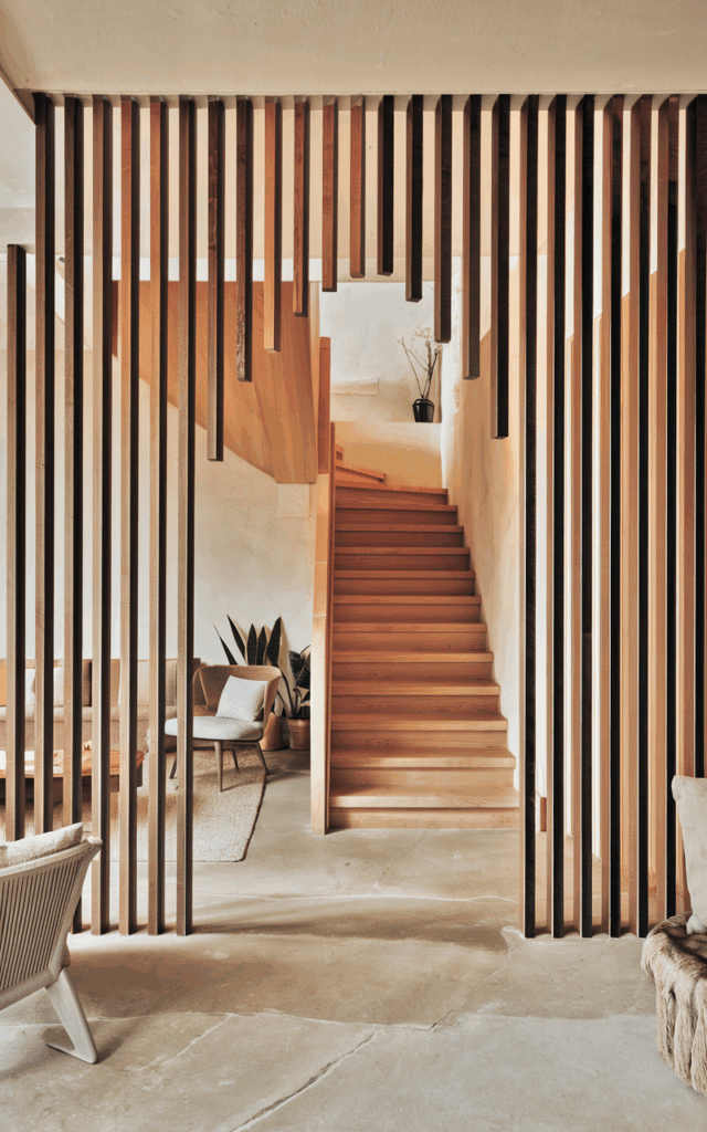 Frame the Staircase with Wooden Slat Screens